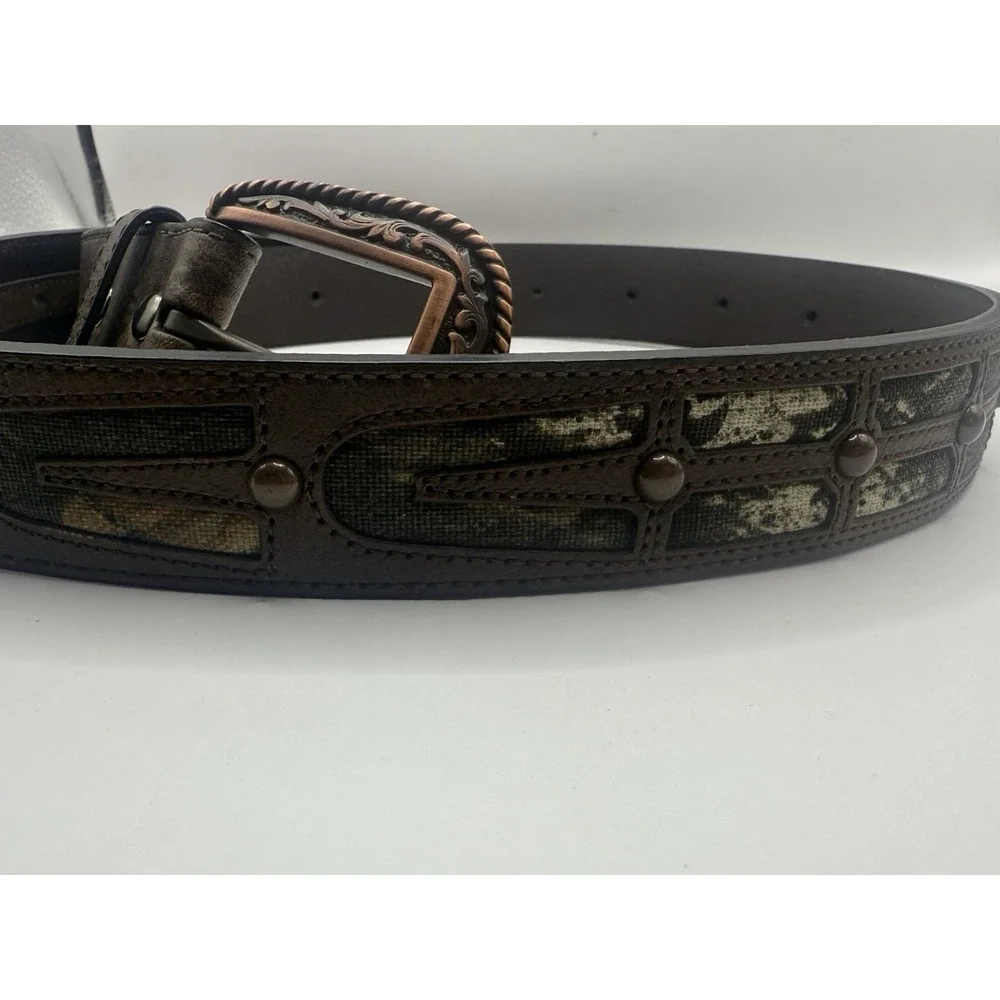Ariat Men's Brown Basket Weave Tooled Leather‎ Western Belt A1019644 Size 38